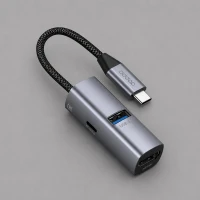 USB-хаб 3 в 1 USB-C - USB-A3.0 + USB-C PD100Вт + HDMI, серый