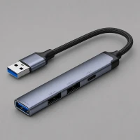 USB-хаб USB-A 3.0 + 2xUSB-A 2.0 + USB-C, серый