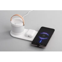 Настольная беспроводная (15W) зарядная станция &quot;Smart Home&quot; с bluetooth колонкой-лампой, белый